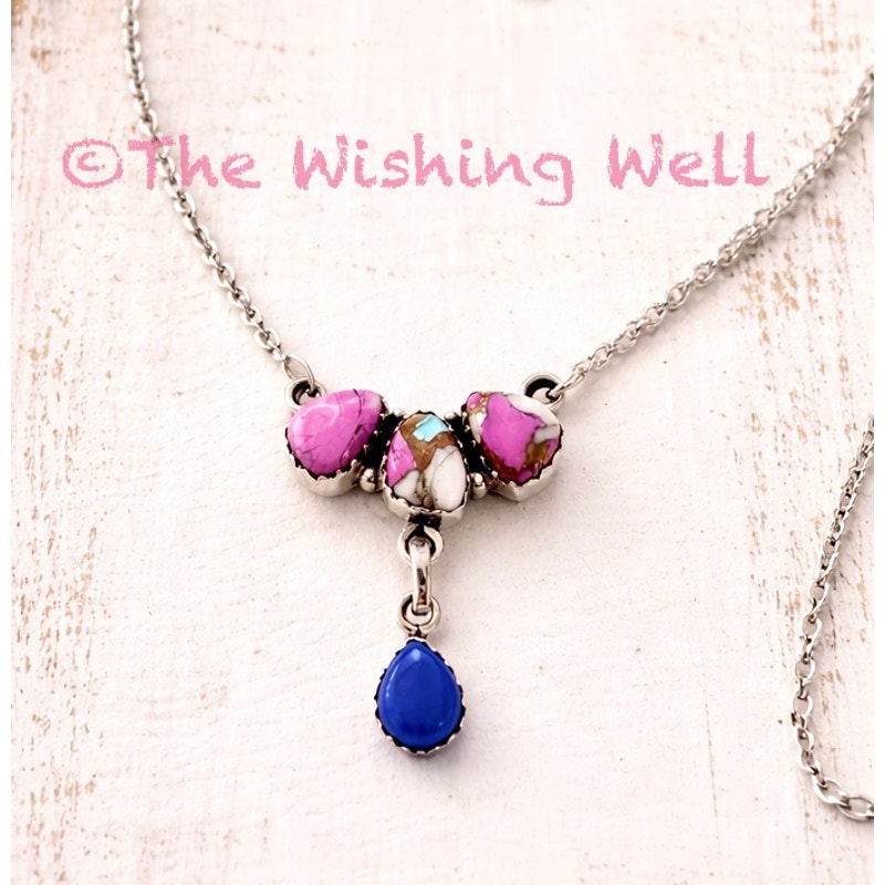 Cotton Candy Turquoise Lapis Lazuli Cluster Sterling Necklace 18-20 138$